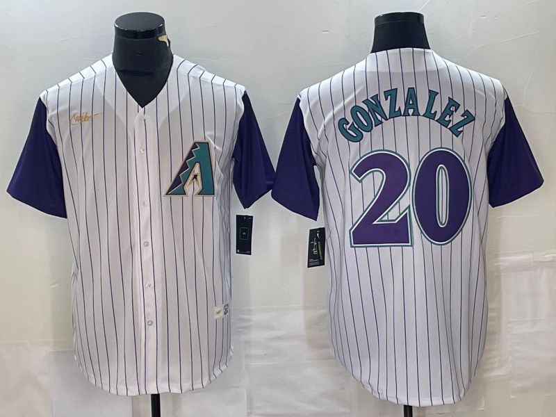 Men Arizona Diamondback 20 Gonzalez White Throwback Nike 2023 MLB Jersey